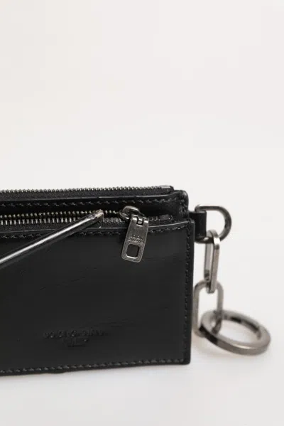 Pre-owned Dolce & Gabbana Black Leather Zip Logo Keyring Coin Purse Keyring Men's Wallet ()