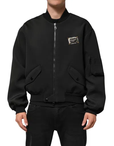 Pre-owned Dolce & Gabbana Black Polyester Logo Plaque Bomber Men's Jacket ()