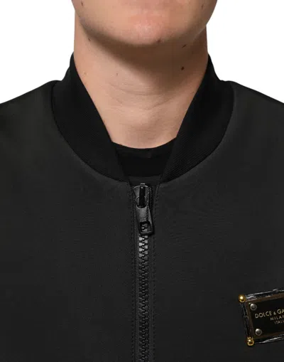 Pre-owned Dolce & Gabbana Black Polyester Logo Plaque Bomber Men's Jacket ()