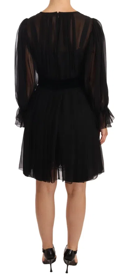 Pre-owned Dolce & Gabbana Black Silk Tulle Long Sleeve V-neck Women's Dress ()
