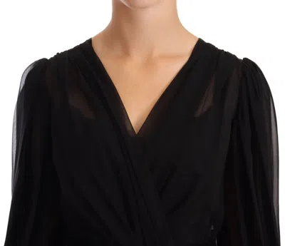 Pre-owned Dolce & Gabbana Black Silk Tulle Long Sleeve V-neck Women's Dress ()