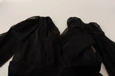 Pre-owned Dolce & Gabbana Black Silk Tulle Long Sleeve V-neck Women's Dress ()