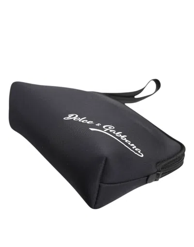Dolce & Gabbana Black Solid Nylon Dg Logoprint Clutch Zip Borse Pouch Women's Bag In Black
