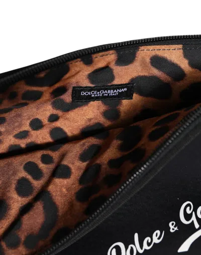 Dolce & Gabbana Black Solid Nylon Dg Logoprint Clutch Zip Borse Pouch Women's Bag In Black