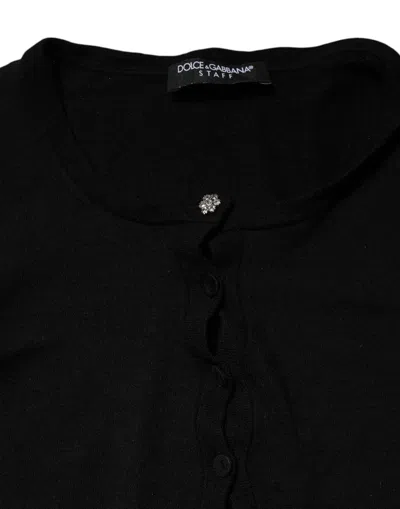 Pre-owned Dolce & Gabbana Black Staff Round Neck Cardigan Women's Sweater ()