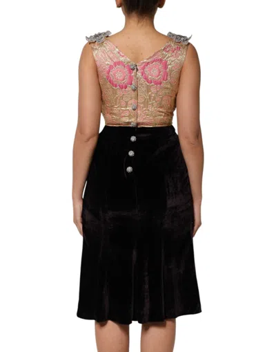 Dolce & Gabbana Black Velvet Flower Embellishment Aline Dress In Black
