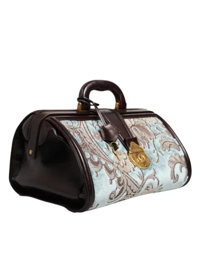 Pre-owned Dolce & Gabbana Blue Brown Leather Floral Jacquard Travel Handmen's Men's Bag ()
