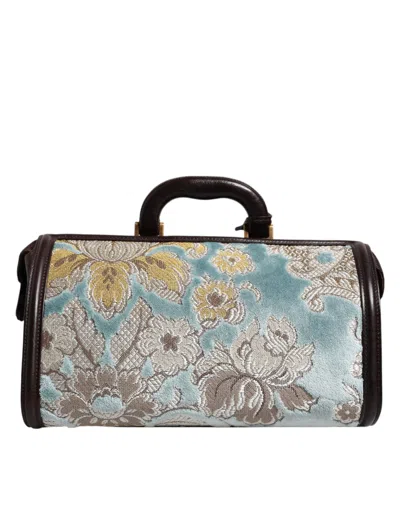 Pre-owned Dolce & Gabbana Blue Brown Leather Floral Jacquard Travel Handmen's Men's Bag ()