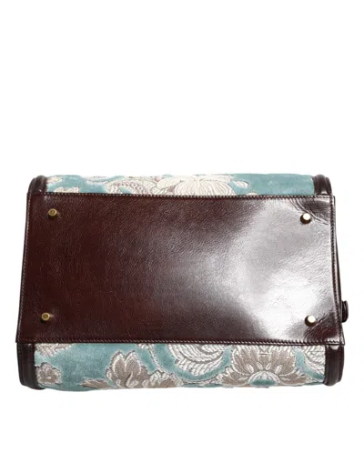 Pre-owned Dolce & Gabbana Blue Brown Leather Floral Jacquard Travel Handmen's Men's Bag ()