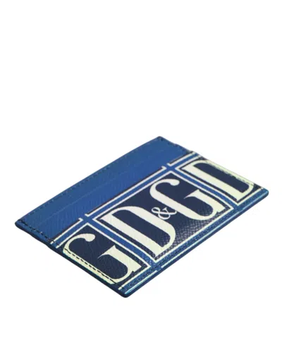 Pre-owned Dolce & Gabbana Blue Calf Leather Dg Logo Monogram Card Holder Men's Wallet ()