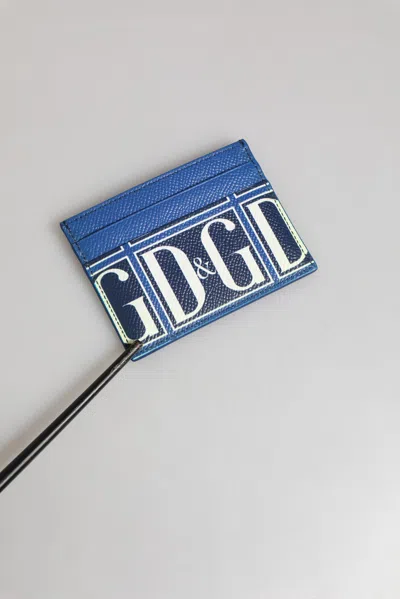 Pre-owned Dolce & Gabbana Blue Calf Leather Dg Logo Monogram Card Holder Men's Wallet ()