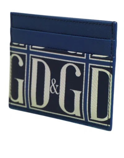 Pre-owned Dolce & Gabbana Blue Calf Leather Dg Logo Print Monogram Card Holder Men's Wallet ()