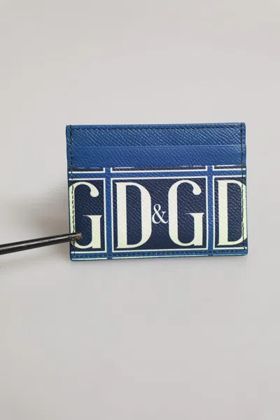 Pre-owned Dolce & Gabbana Blue Calf Leather Dg Logo Print Monogram Card Holder Men's Wallet ()
