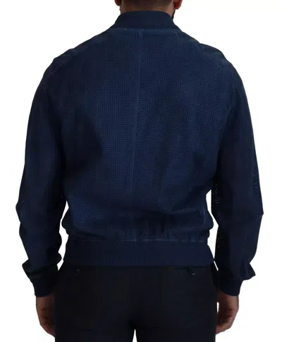 Pre-owned Dolce & Gabbana Blue Leather Perforated Full Zip Men's Jacket ()