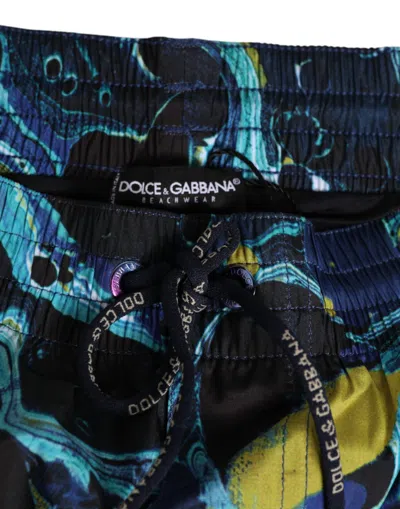 Dolce & Gabbana Blue Marble Print Logo Men Boxer Short Swimwear In Blue