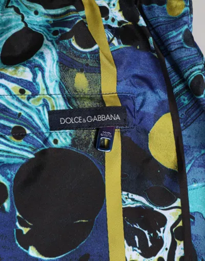 Dolce & Gabbana Blue Marble Print Logo Men Boxer Short Swimwear In Blue