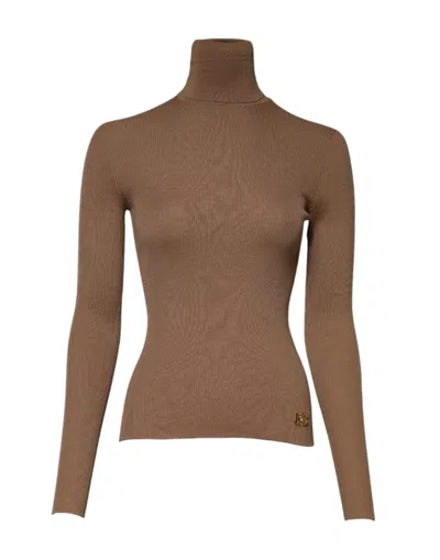 Pre-owned Dolce & Gabbana Brown Knit Long Sleeves Turtleneck Women's Sweater ()