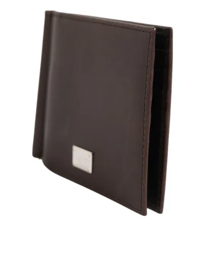 Pre-owned Dolce & Gabbana Brown Leather Dg Logo Engrave Bifold Card Holder Men's Wallet ()