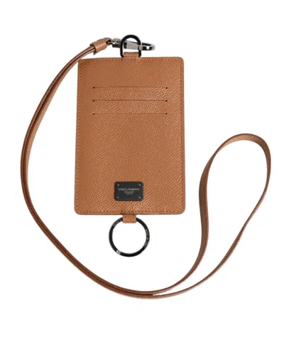 Dolce & Gabbana Dark Brown Leather Lanyard Logo Card Holder Men Wallet In Brown