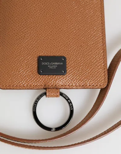 Dolce & Gabbana Dark Brown Leather Lanyard Logo Card Holder Men Wallet In Brown