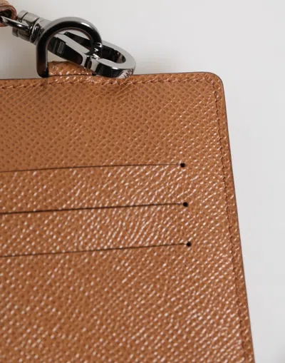 Dolce & Gabbana Dark Brown Leather Lanyard Logo Card Holder Men Wallet In Brown