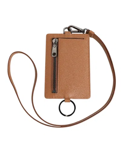 Dolce & Gabbana Dark Brown Leather Lanyard Logo Card Holder Men Wallet In Brown