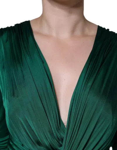 Pre-owned Dolce & Gabbana Dark Green Viscose Long Sleeve Midi Women's Dress ()