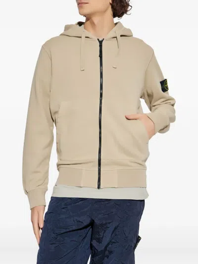 Stone Island Long-sleeved Zip-up Sweatshirt In Neutral
