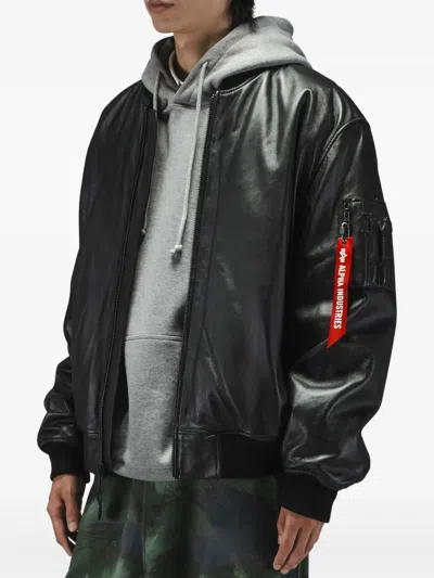 Alpha Industries Ma-1 Leather Jacket In Black