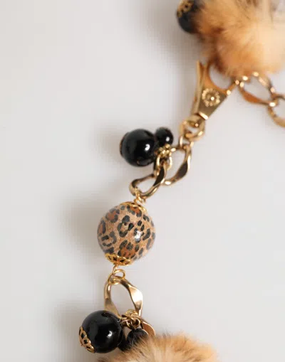 Dolce & Gabbana Gold Black Crystals Lapin Fur Filigree Choker Women's Necklace In Gold