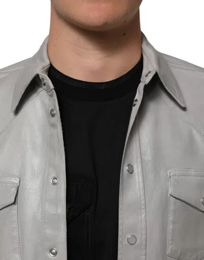 Pre-owned Dolce & Gabbana Gray Coated Cotton Snap Button Logo Men Men's Shirt ()