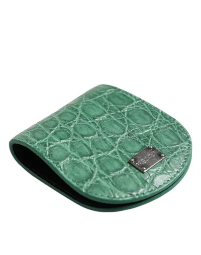 Dolce & Gabbana Exquisite Exotic Skin Coin Case Wallet In Green