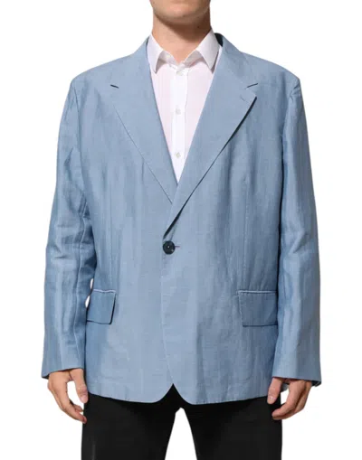 Pre-owned Dolce & Gabbana Light Blue Linen Double Breasted Men Jacket Men's Blazer ()