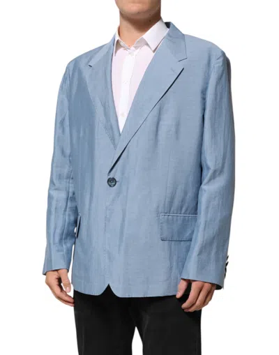 Pre-owned Dolce & Gabbana Light Blue Linen Double Breasted Men Jacket Men's Blazer ()