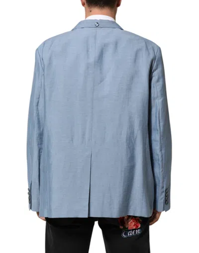 Pre-owned Dolce & Gabbana Light Blue Linen Double Breasted Men Jacket Men's Blazer ()