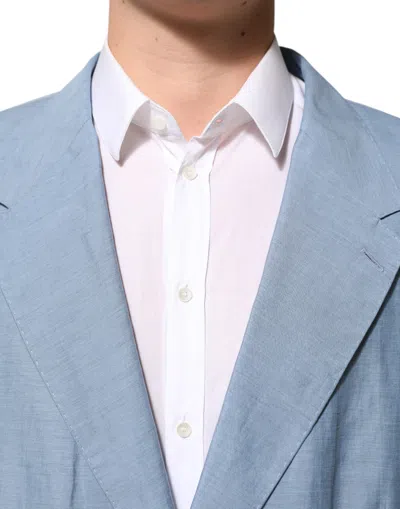 Pre-owned Dolce & Gabbana Light Blue Linen Double Breasted Men Jacket Men's Blazer ()