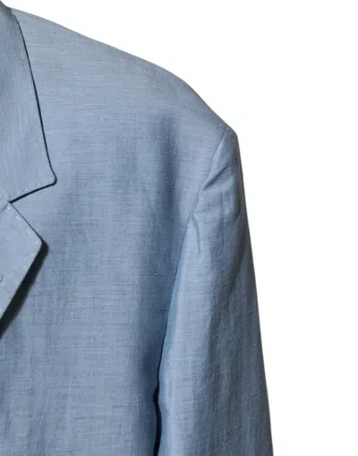 Pre-owned Dolce & Gabbana Light Blue Linen Double Breasted Men Jacket Men's Blazer ()