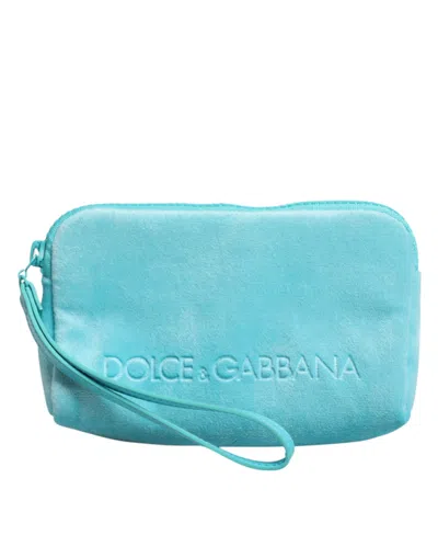 Dolce & Gabbana Light Blue Solid Logo Clutch Sunglasses Holder Pouch Women's Bag In Blue