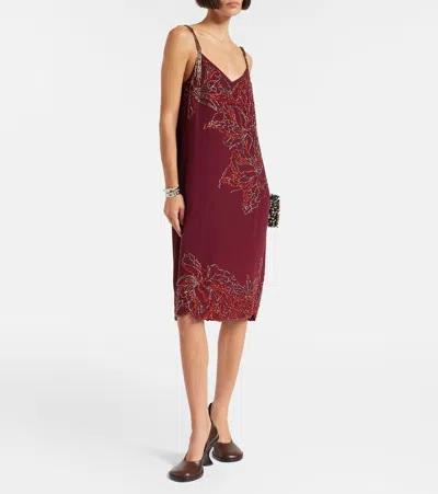 Dries Van Noten Womens Burgundy Denta Embellished Silk Mini Dress In Burgundy