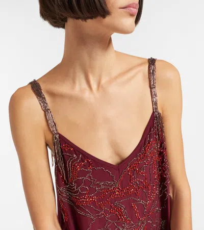 Dries Van Noten Womens Burgundy Denta Embellished Silk Mini Dress In Burgundy