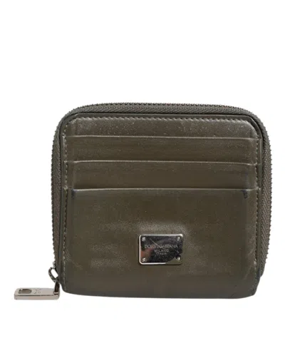 Pre-owned Dolce & Gabbana Military Green Leather Logo Plaque Card Holder Coin Purse Men's Wallet ()