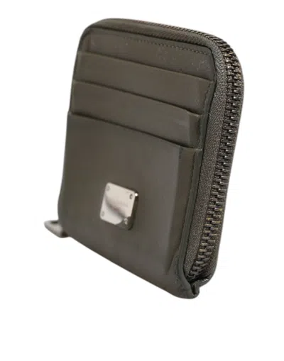 Pre-owned Dolce & Gabbana Military Green Leather Logo Plaque Card Holder Coin Purse Men's Wallet ()