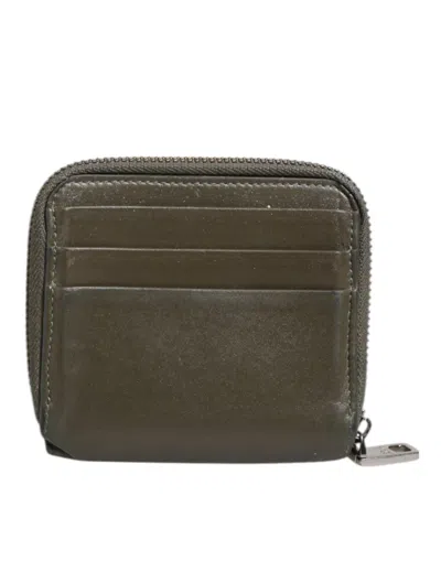 Pre-owned Dolce & Gabbana Military Green Leather Logo Plaque Card Holder Coin Purse Men's Wallet ()