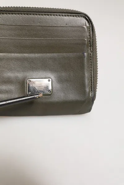 Pre-owned Dolce & Gabbana Military Green Leather Logo Plaque Card Holder Coin Purse Men's Wallet ()