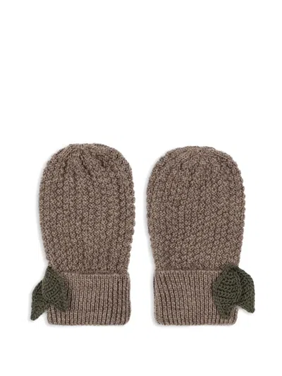 Konges Sløjd Leaf-detail Mittens In Brown
