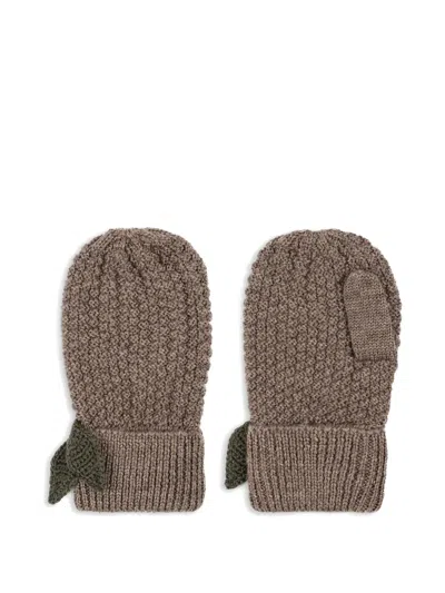 Konges Sløjd Leaf-detail Mittens In Brown