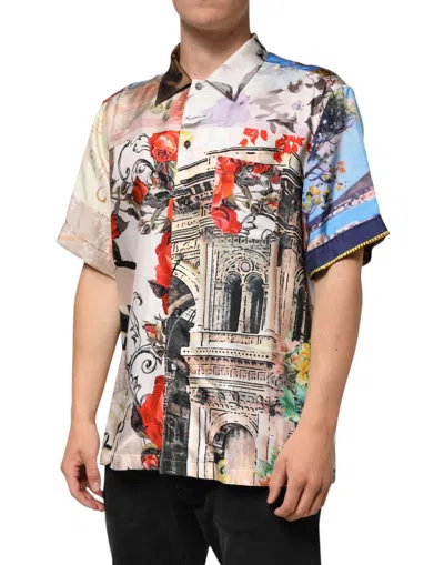 Pre-owned Dolce & Gabbana Multicolor Printed Casual Short Sleeve Men's Shirt ()