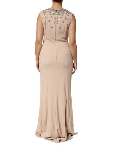 Pre-owned Dolce & Gabbana Nude Ecru Beaded Crystal Embellished Women's Dress () In Brown