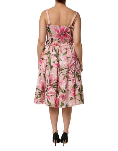 Pre-owned Dolce & Gabbana Pink Floral Lily Print Midi Sleeveless Women's Dress ()