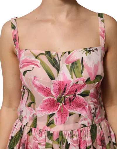 Pre-owned Dolce & Gabbana Pink Floral Lily Print Midi Sleeveless Women's Dress ()
